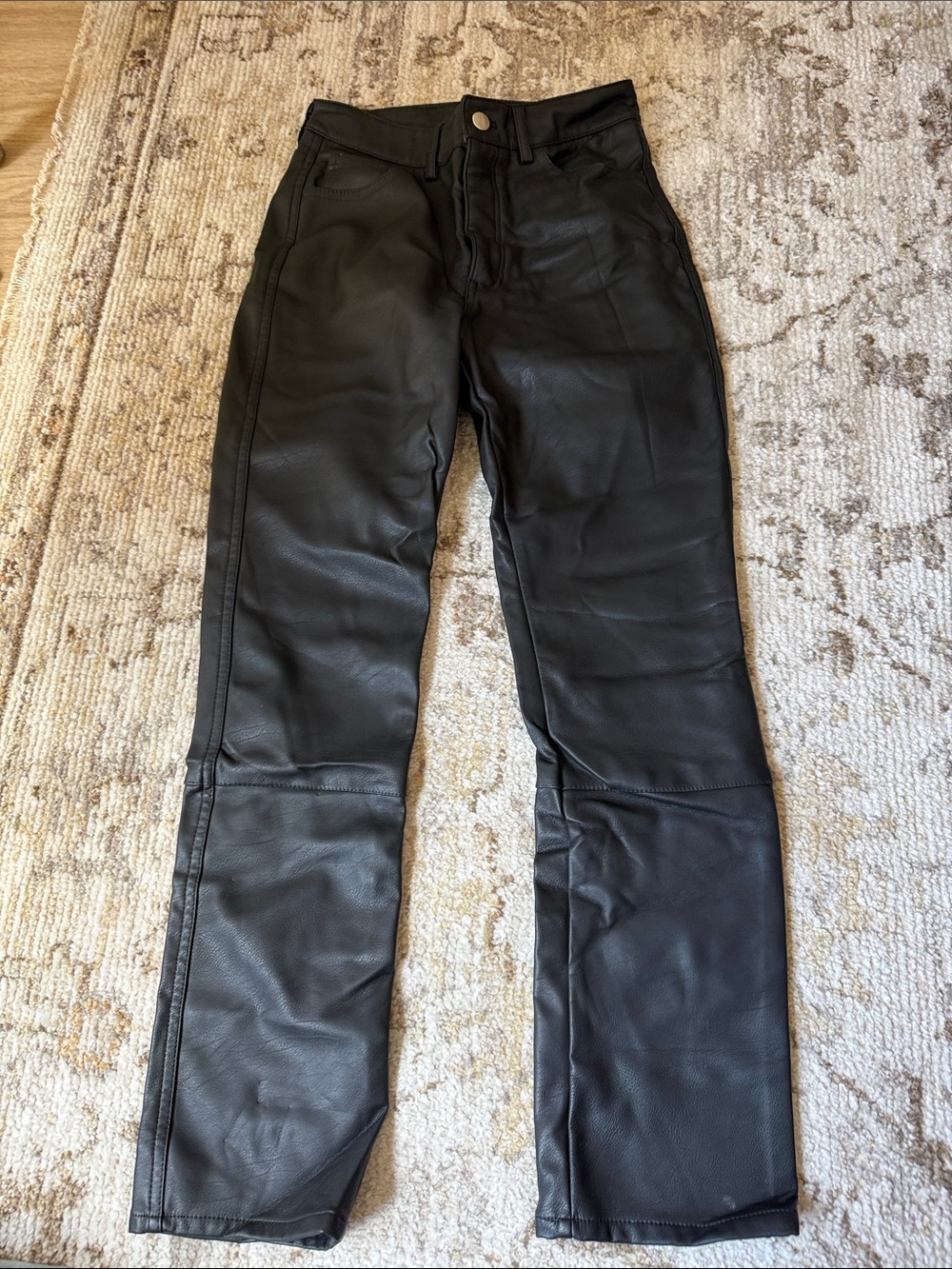 H&M Black Faux Leather Straight Leg Pants